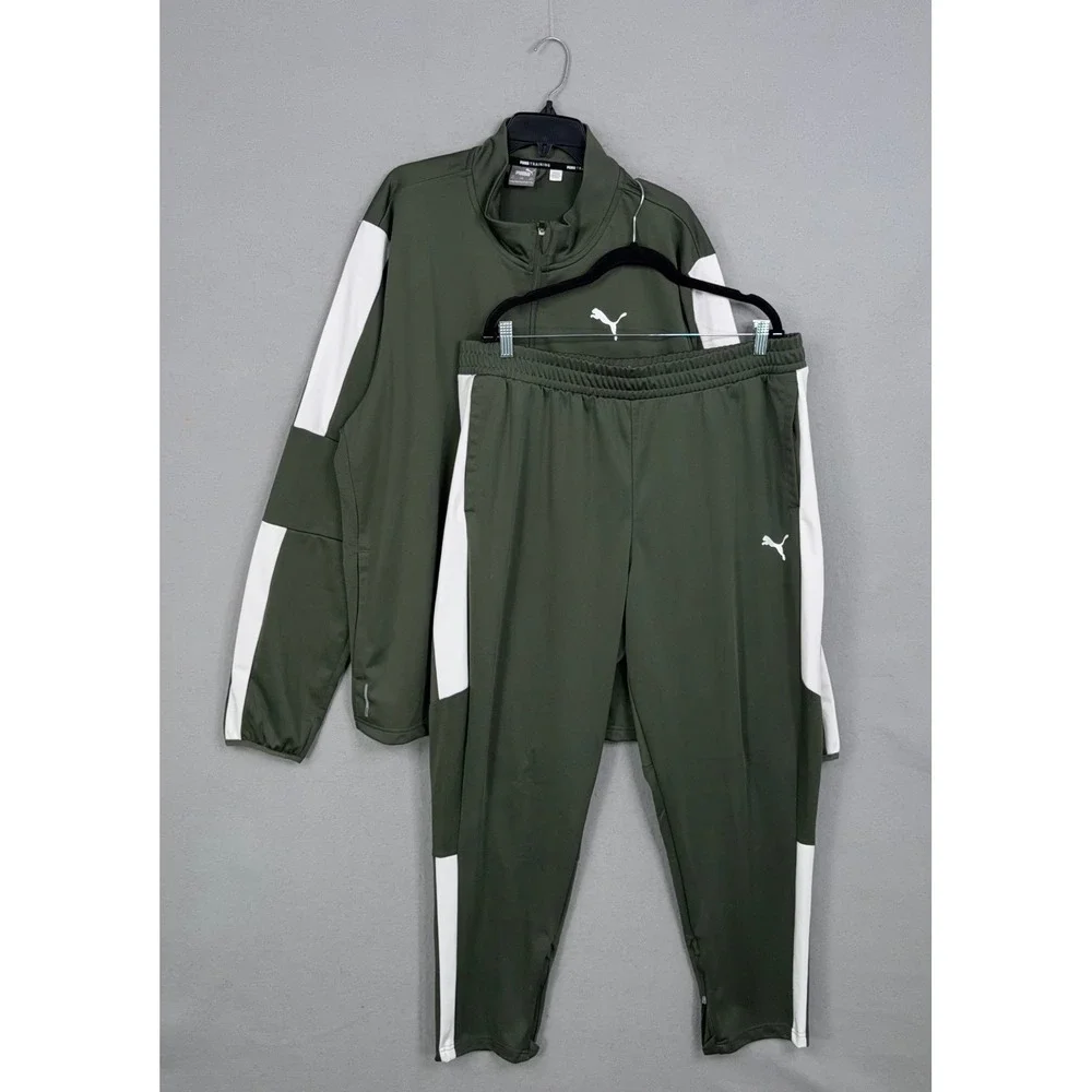 Puma Tracksuit Mens 2XLT Green Colorblock Full Zip Training Athletic Activewear